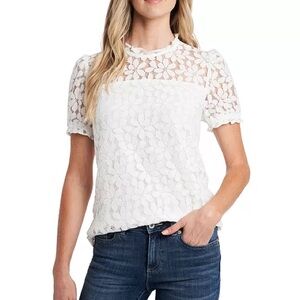 NWOT Cece Puff-Sleeve Lace Blouse